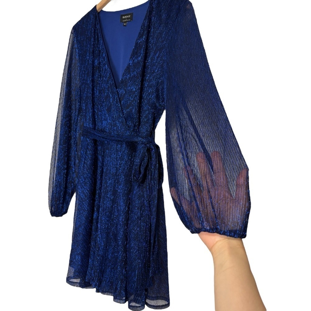Bardot Mini Dress Cocktail Metallic Navy XL US 10 Long Sleeve - Picture 12 of 15